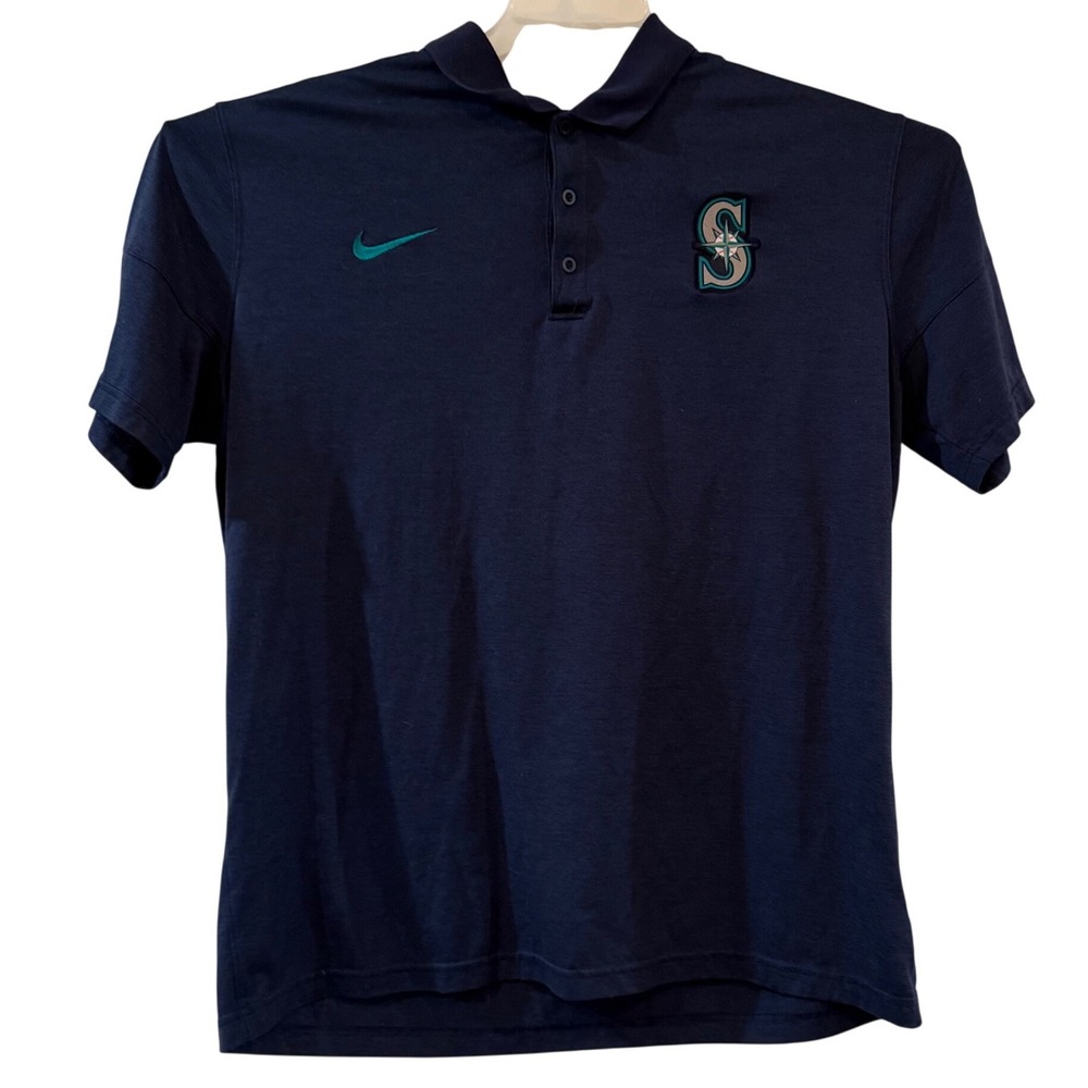 Nike Seattle Mariners MLB Polo Shirt Mens Navy Blue Short Sleeve Performance XL
